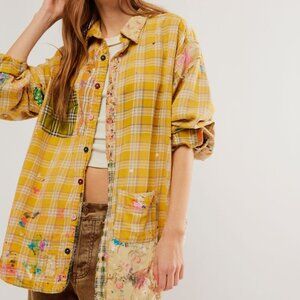 NEW W/ TAG MAGNOLIA PEARL ADDISON WORKSHIRT PAINT SPLATTER PATCHES HI LOW HEM.